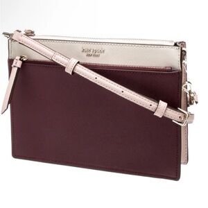 Kate Spade Cameron Maroon and Pink Saffiano Leather Crossbody Bag EUC